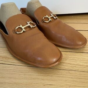 Salvatore Ferragamo Alete Brown Leather Slip On Loafers Mens 9.5 shoe Made Italy